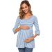 Love2Mi Maternity Blouse - A-Line Pregnancy Shirt - 3/4 Bell-Sleeve - Sky Blue Stripe - Size L - Buy Online on SooperMarket.com