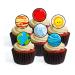 24 Space Theme #3 Edible Cupcake Toppers - Stand Up Disc Wafer Cake Decorations