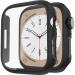 2 Pack Hard PC Case Compatible with Apple Watch Series 8 Series 7 45mm Screen Protector EWUONU Tempered Glass Film Hard Bumper Anti-Scratch HD Ultra-Thin Protective Cover for iWatch 45mm Black+Black Black 45mm