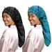 LadayPoa 2 Pcs Long Satin Sleep Cap for Women Girls Silky Cap for Sleeping Large Satin Bonnet Single Layer Sleep Cap with Button for Long Curly Hair Protection Black+Green