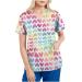 TUNUSKAT Short Sleeve Scrubs Women Summer Colorful Hand Print 4 Pockets Nursing Uniform Plus Size Tops V Neck T Shirt Blouse XX-Large 01_multicolor