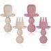 Baby Fork and Spoon Set 4 Pcs Silicone Toddler First Self-Feeding Cutlery Easy Grip Toddler Utensils for Baby Led Weaning 6 Months+ (Beige&Pink)