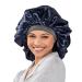 ADAMA Luxy Satin Bonnet  Double Sided for Nighttime Hair Protection  Comfortable Elastic Headband  Shiny Metallic Finish  Extra Large Size for Large Volumes of Hair  Machine Washable  Navy and Silver