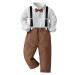 Volunboy Baby Boys Gentleman Suit Toddler Formal Bow Tie Shirts + Suspenders Pants 4PCS Outfit 2-3 Years Whitedots