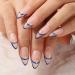 Glossy Almond Press on Nails Blue Line - 24Pcs Medium Oval Geometric French Tips for Women and Girls - Buy Online on SooperMarket.com