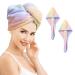 2 pieces of microfiber towel winding cloth rainbow quickly drying super absorbent twisted turban for drying the hair with buttons and dry hair hat for women and girls red