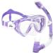 Kids Snorkel Set Dry Top Snorkel Mask Snorkeling Gear for Kids Boys Girls Youth, No Leak Comfy Mouthpiece Anti-Fog 180 Panoramic View Scuba Diving Swim Pool Equipment Snorkel Kit Purple
