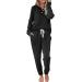 WIHOLL Two Piece Outfits for Women Lounge Sets Button Down Sweatshirt Sweatpants Sweatsuits Set with Pockets Medium Long Sleeve - Black