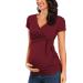 Love2Mi Women Maternity Breastfeeding Tops Long Sleeve V-Neck Cute Maternity Clothes S Wine Red-short