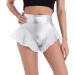Women's Shiny Ruffle Dance Booty Shorts - High Waist Metallic Mini Hot Pants for Stage, Pole Dance, Yoga - Large Silver - Buy Online on SooperMarket.com