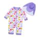 BONVERANO Baby Girls Swimsuit Toddler Bathing Suit Full-Length Zipper One Piece Swimwear with UPF 50+ Sun Protection Purple Flower 2-3 Years