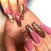 Brishow artificial nails long gold glitter nails to stick on French press on nails ballerina acrylina pink false nails 24 pieces for women and girls gold 1 piece (1 Pack)