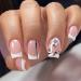 JUSTOTRY 24 Pcs Short False Nails Square with Flower White French Press on Nails Pattern Leaf Fake Nails Medium with Nail Glue Stick on Nails for Women Glossy Squoval Nails Fake Nail for Nails Art white&leaf1