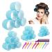 Jumbo Hair Rollers Set Self Grip Curlers For Long Hair No Heat Heatless Hair Rollers With Clips & Comb 24 Packs (Blue 24Pcs)