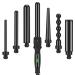 PARWIN PRO BEAUTY Curling Iron Set 7 in 1 Interchangeable Barrels Dual Voltage Hair Curler LCD Display Tourmaline Ceramic Curling Iron with Heat Resistant Glove Black 7 Sizes - Standard 13 Piece Set
