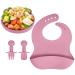 Vicloon Baby Weaning Set 4 Pcs Silicone Baby Feeding Set Baby Suction Plate Bib Spoon and Fork BPA Free Silicone Feeding Set Toddlers and Kids Plates Set Gift for Kids (Pink) Bear Sucker-pink