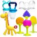 HONGTEYA Teething Toys for Babies 0-6 Months 6-12 Months 6 Pack- 4 Teethers for Babies Baby 2 Fruit Feeders for Newborn Infants BPA Free Natural Organic Freezer Silicone Baby Teethers Set (Blue)