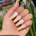 Luvadeyo 24 PCs Yellow White Flower Press-On Nails | Long Summer Ballerina Fake Nails with Glue for Women - Buy Online on SooperMarket.com