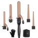 DAN Technology 5 in 1 Curling Iron Curling Wand Set Dual Voltage Hair Curler with 5 Interchangeable Ceramic Barrels (0.35'' to 1.25'') 2 Heat Settings Curling Tongs with Heat Protective Glove Adjustable Temperature 350 or 410 Rose Gold