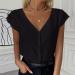 Women's Black V Neck Button Down Blouse with Lace Trim Backless Detail | Cap Sleeve Tunic Shirt - Buy Online on SooperMarket.com