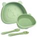 Qshare Suction Baby Plate and Bowl Set with Fork Spoon Silicone Baby Led Weaning Supplies for Toddler Self Feeding BPA Free Silicone Feeding Set for Babies Toddlers Kids Bears-green