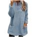 AMhomely Ladies Womens Soft Teddy Fleece Hooded Jumper Plus Size Double Fleece Casual Hoodies With Pocket V Neck Soft Fleece Hooded Sweatshirts Plain Pullover Tops Winter Lightweight Lounge Tops 01 Blue XL