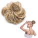 Messy Updo Hairpiece Scrunchy Scrunchie Hair Bun Extension Sandy Brown to Bleach Blonde Curly Hair Ribbon Ponytail Extensin Donut Hair Chignons Normal Sandy Brown to Bleach Blonde