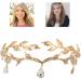 Rhinestone Leaf Headband Golden Wedding Head Chain with Teardrop Crystal Leaf Hair Vine - Buy Online on SooperMarket.com