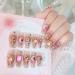 RikView Long Press on Nails Pink Fake Nails with 3D Design Coffin Nails Glossy Full Cover Nails for Women 24 PCs/Set Long Coffin Pink 3D Design