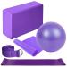 Lixada Yoga Blocks,Yoga Ball Chair,5Pcs Yoga Equipment Set Include Yoga Ball Stretching Strap Resistance Loop Band Exercise Band(Optional) Purple