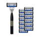 Upgrade 7-Blade Razor for Men Razor Handle & 3 Razor Blade Refills Dual Lubrication and Precision Trimmer for a More Comfortable Shave (1 Razor + 12 Blade Refills)