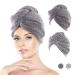 JEFFSUN Microfiber Hair Towel Wrap for Women and Girls Super Absorbent Quick Dry Wet Hair Turban for Drying Curly Long Thick Frizzy Hair (Pack of 2 / Grey & Stripes)