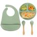 Baby Weaning Set 4 Pcs Baby Led Feeding Supplies Baby Toddler Silicone Suction Divided Plate Adjustable Bib Spoon Fork Set for Baby and Toddlers