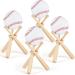 Wooden Baseball Stand Display Holder with Mini Baseball Bats and Wooden Circles for Baseball Players Fans 4