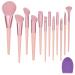 Makeup Brushes 12pcs Makeup Brush Set Premium Synthetic Kabuki Powder Blush Foundation Concealers Eye Shadow Brushes with Makeup Cleaning Mat Make up Tool (Pink) Pink 12pcs Set