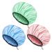 Auban Shower Cap for Women Reusable Shower Caps Waterproof Satin Exterior EVA Lining Adjustable & Extra Large Hair Cap for All Hair lengths 3 Colors ADJUSTABLE-blue-pink-green