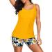 Yonique Yellow Floral Strappy Tankini Swimsuit Set with Shorts - Women's Two Piece Swimwear - Buy Online on SooperMarket.com