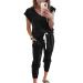 PRETTYGARDEN Women's Two Piece Tracksuit V Neck Short Sleeve Tops Long Pants With Drawstring Outfits Jogger Sets Black Large