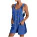 WILLBEST Women's Casual Dungarees Summer Overalls Jumpsuits Short Sleeve Straps Straight Wide Leg Long Pant Romper with Pockets 845-oyvsw-5-blue M