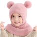 Mamunu children winter hat girls warm cute shawl cap knit cap with pompom beanie slip hat with fleece feed for children girls 2-5 years of pink