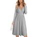 OUGES Women's Spring Casual Midi Dress Long Sleeve V-Neck Floral Ladies Wrap Dress with Pockets XL Light Gray