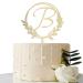 Vinisong Personalized Initial Letter B Golden Cake Topper Wooden Cake Decoration Wreath Cake Topper Perfect for Birthday Rustic Wedding Anniversary Keepsake Party Decoration