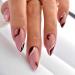 JUSTOTRY 24 Pcs Glitter Wavy Stiletto False Nails Short Maroon French Press on Nails Pattern Pretty Fake Nails Short with Nail Glue Almond Stick on Nails for Women Nails Fake Nail for Nails Art Maroon&glitter1