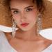 Missgrace Dainty Rhinestones Tassel Long Earrings Set - Silver Layered Dangle Hoop Studs for Women & Girls - Buy Online on SooperMarket.com
