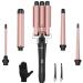 Curling Wand Set  Curling Iron Interchangeable 3 Barrel Wand Curler with Ceramic Tourmaline Curling Iron Professional 5 in 1 Wand Curling Iron for Women with Curler and Waver Pink