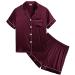 SWOMOG Kids Silk Pyjamas Girls Boys Short Sleeve Satin PJs Sets Button-Down Silky Nightwear Children Sleepwear Teens Age 4-16 8-9 Years Dark Wine Red