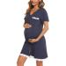 Uniexcosm Maternity Nursing Nightdress - Short Sleeve Button Down Nightgown in Dark Blue Stripe | Soft and Comfortable Maternity Pyjamas and Nightshirt for Women - Buy Online on SooperMarket.com