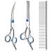 Pets vv 3 Pack Dog Grooming Scissors with Safety Round Tip, Perfect Stainless Steel Up-Curved Grooming Scissors Thinning Cutting Shears with Pet Grooming Comb for Dogs and Cats Blue
