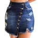 Sanahy Women's Bodycon Front Split Frayed Dark Washed Mini Denim Pencil Skirt Button Front Asymmetrical Distressed Jean Short Skirt S Navy