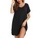 Aseniza Women's Nightdresses Nightshirt Nightgown Nightwear Loungewear V Neck Casual Loose Short Sleeve Oversized Sleepwear Style A-black XXL